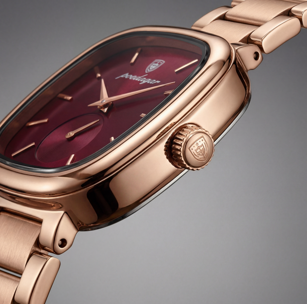 Poedagar Minimalist Watch Rose Gold Wine Dial