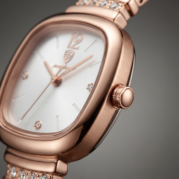 Poedagar Ladies Rose Gold Watch with Crystals