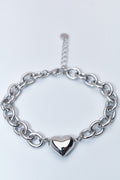 Pulsera cadena eslabón con corazón sólido — acero inoxidable plateado