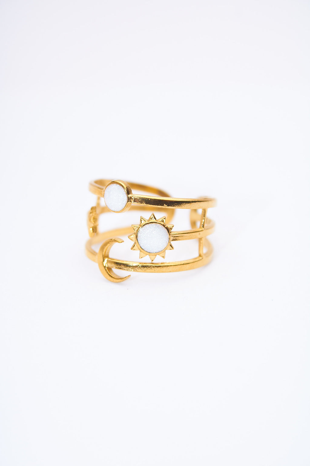 Anillo triple sol y luna — ajustable