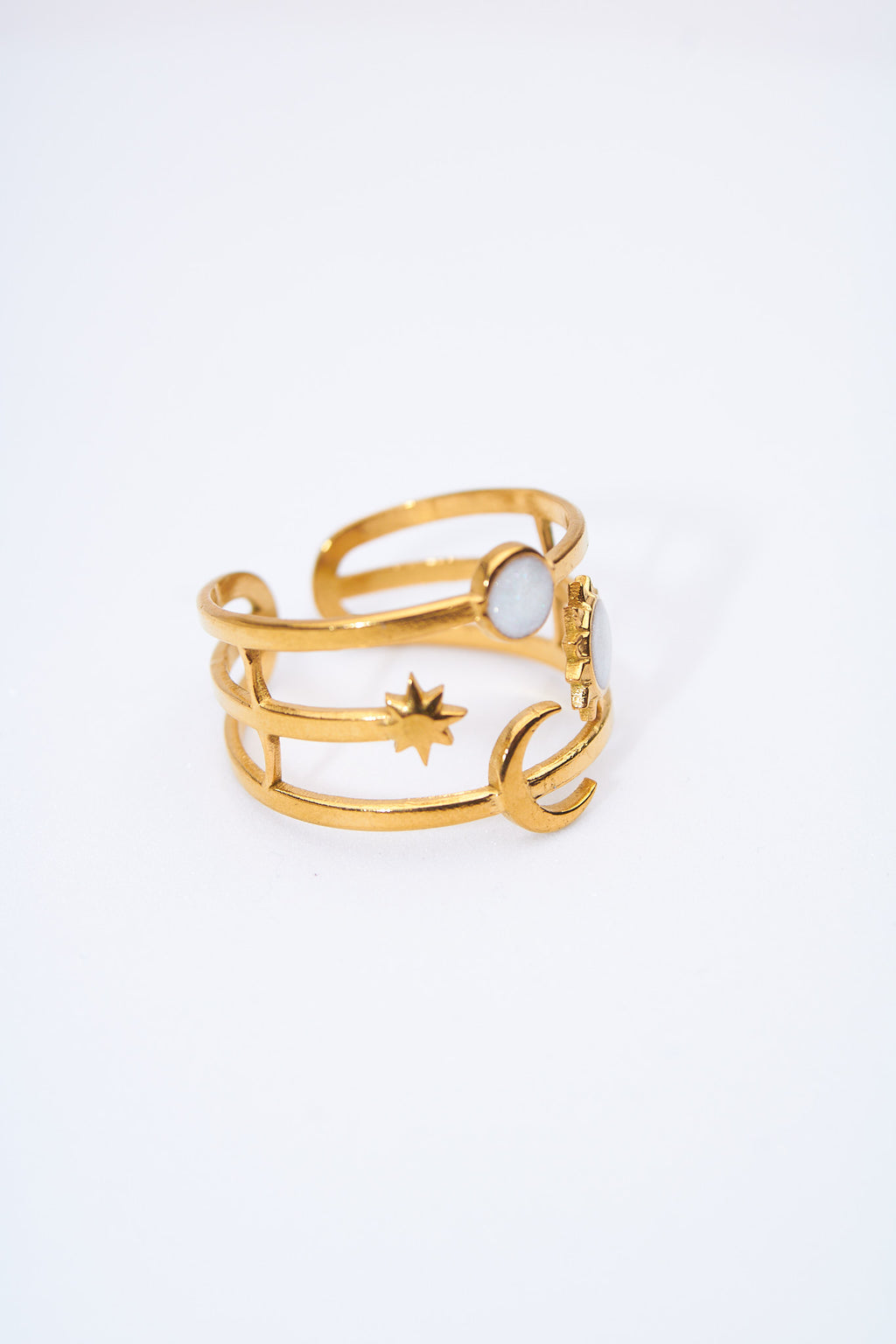 Anillo triple sol y luna — ajustable