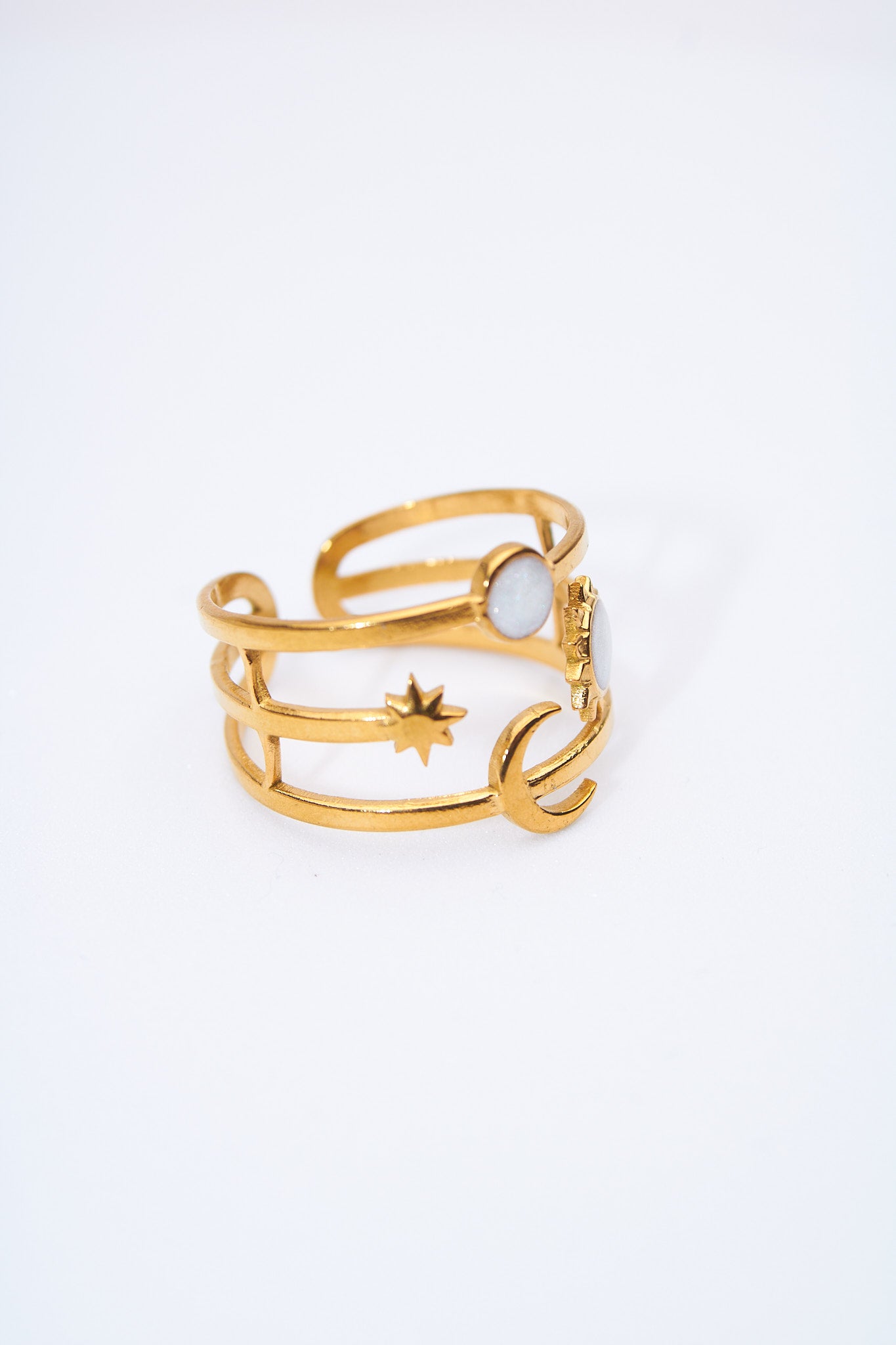 Anillo triple sol y luna — ajustable