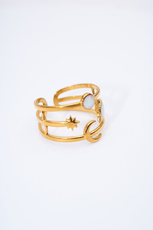 Anillo triple sol y luna — ajustable