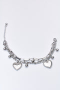Pulsera doble capa corazones y bolitas — acero inoxidable plateado