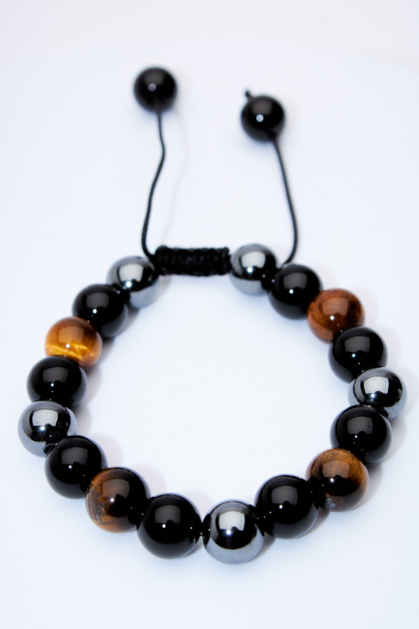 Pulsera ajustable ojo de tigre, ónix y hematita