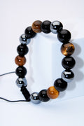 Pulsera ajustable ojo de tigre, ónix y hematita