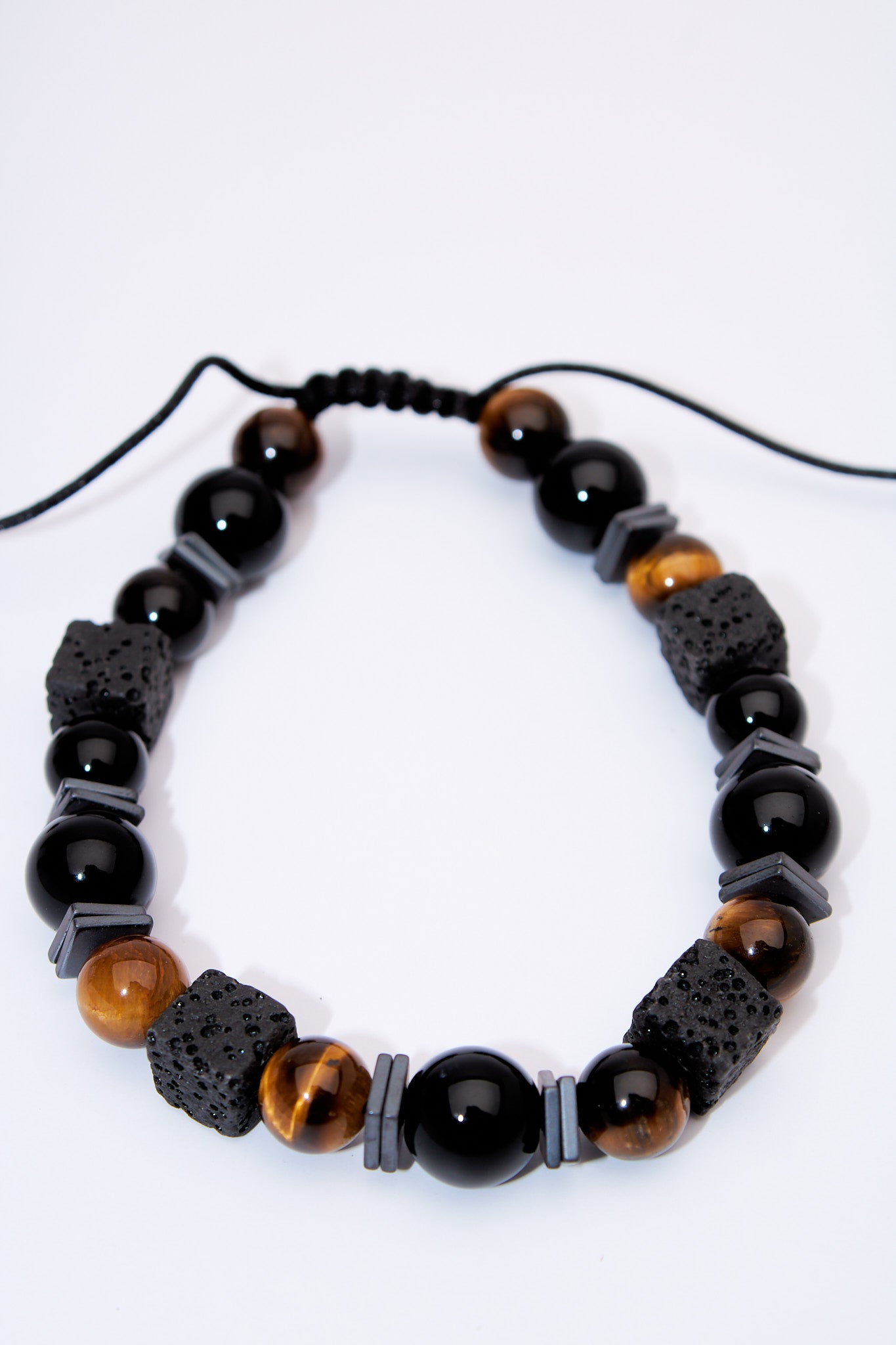 Pulsera ajustable ónix, ojo de tigre y lava