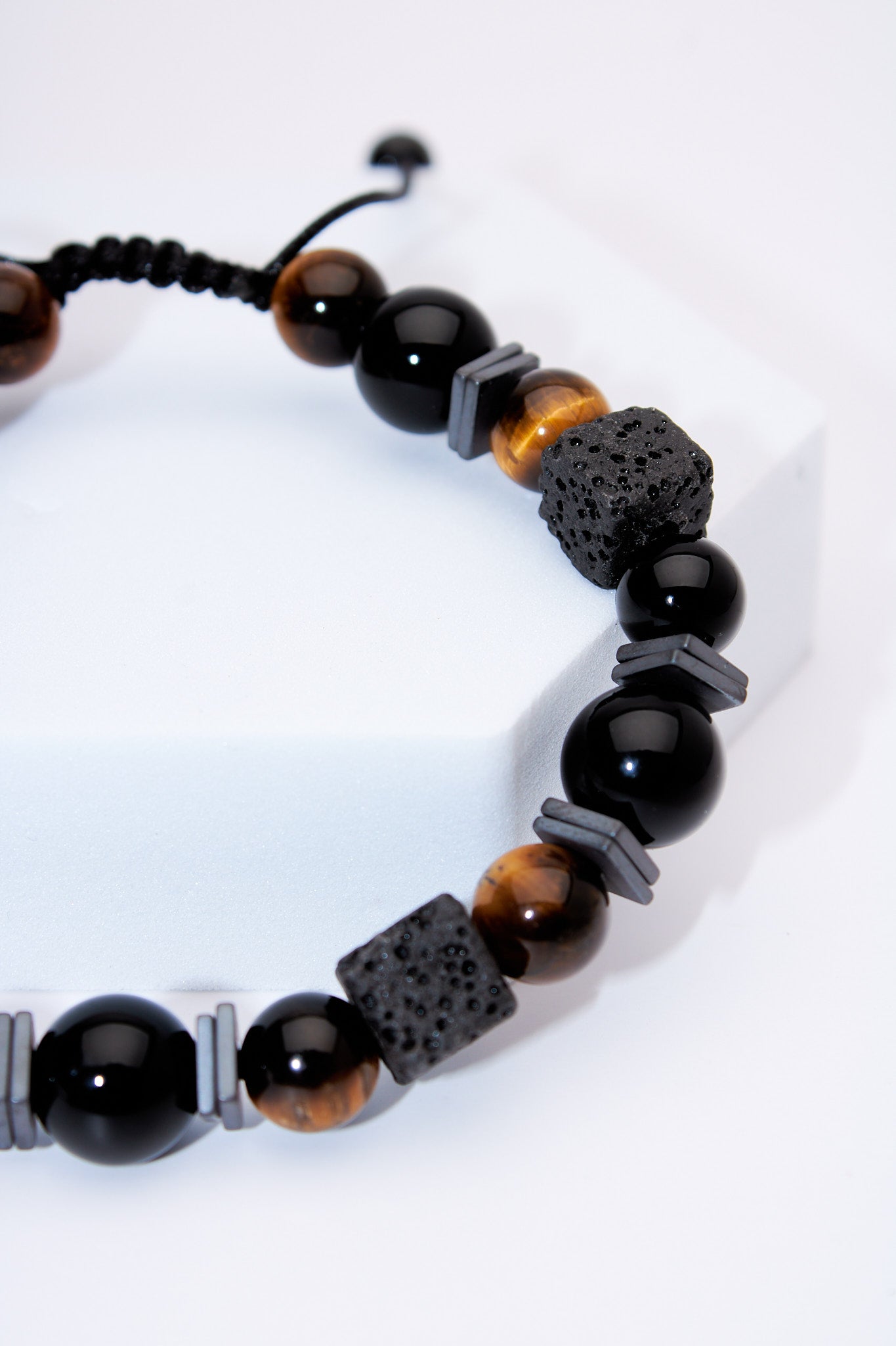 Pulsera ajustable ónix, ojo de tigre y lava