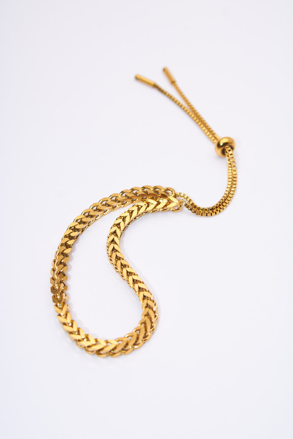 Pulsera trenzada dorada ajustable — cierre deslizante