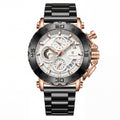 Poedagar Sports Chronograph Watch in Black and Rose Gold