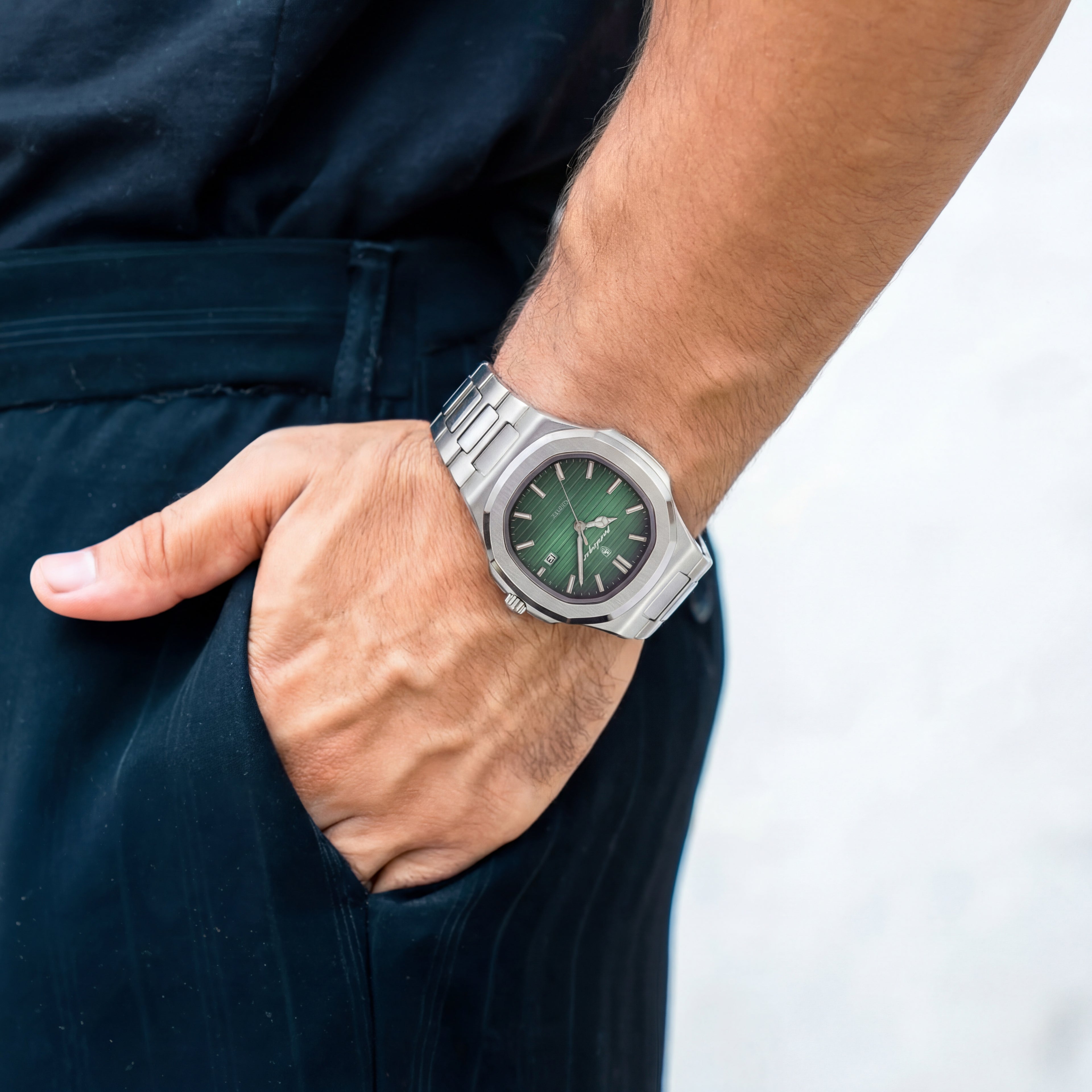 Poedagar Steel Watch with Green Dial