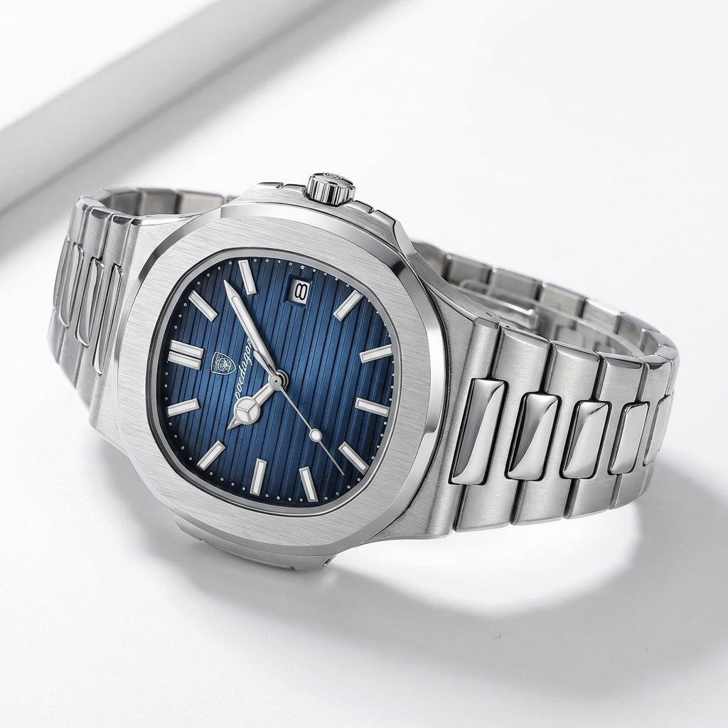 Poedagar Steel Watch Textured Blue Dial