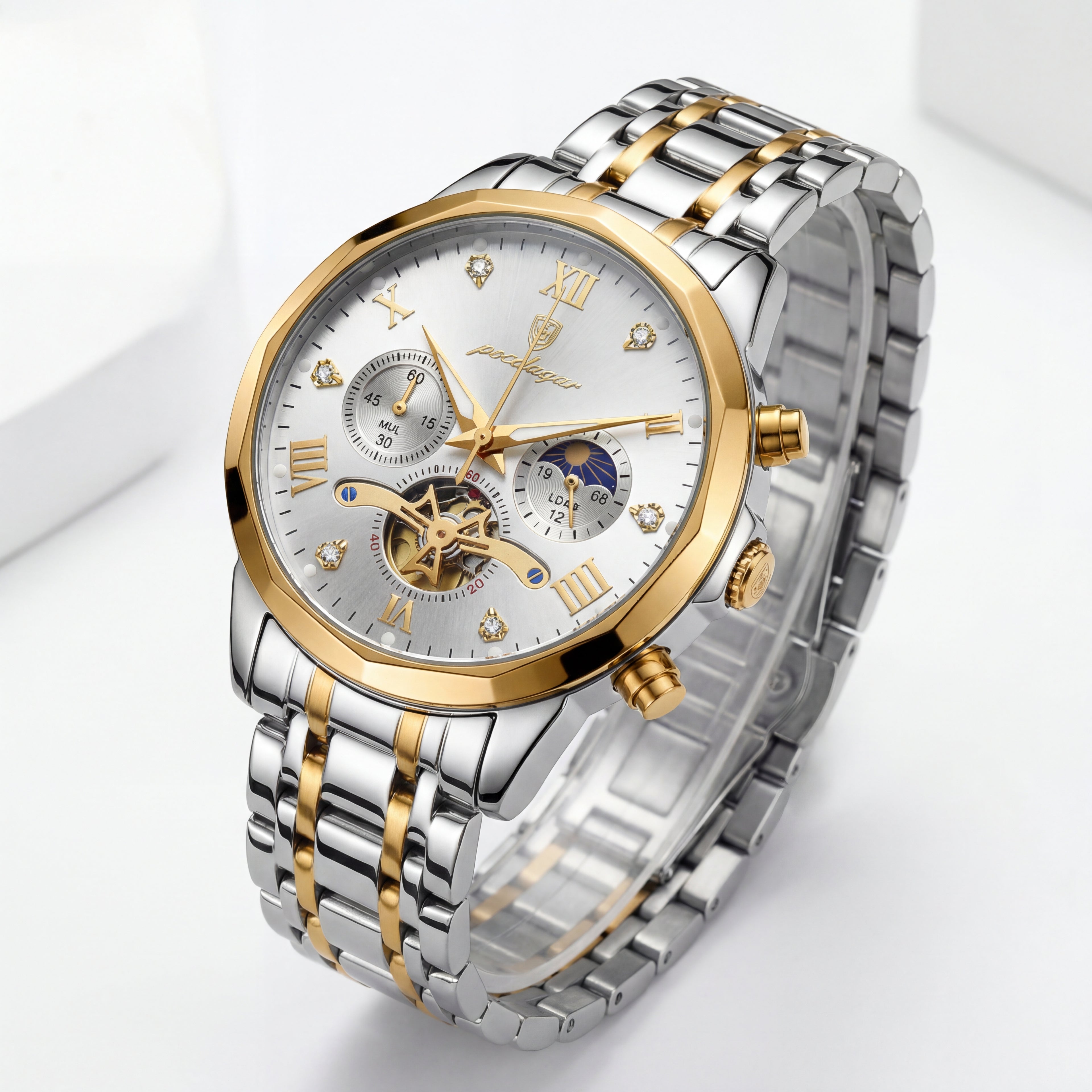 Poedagar Two-Tone Multifunction Watch