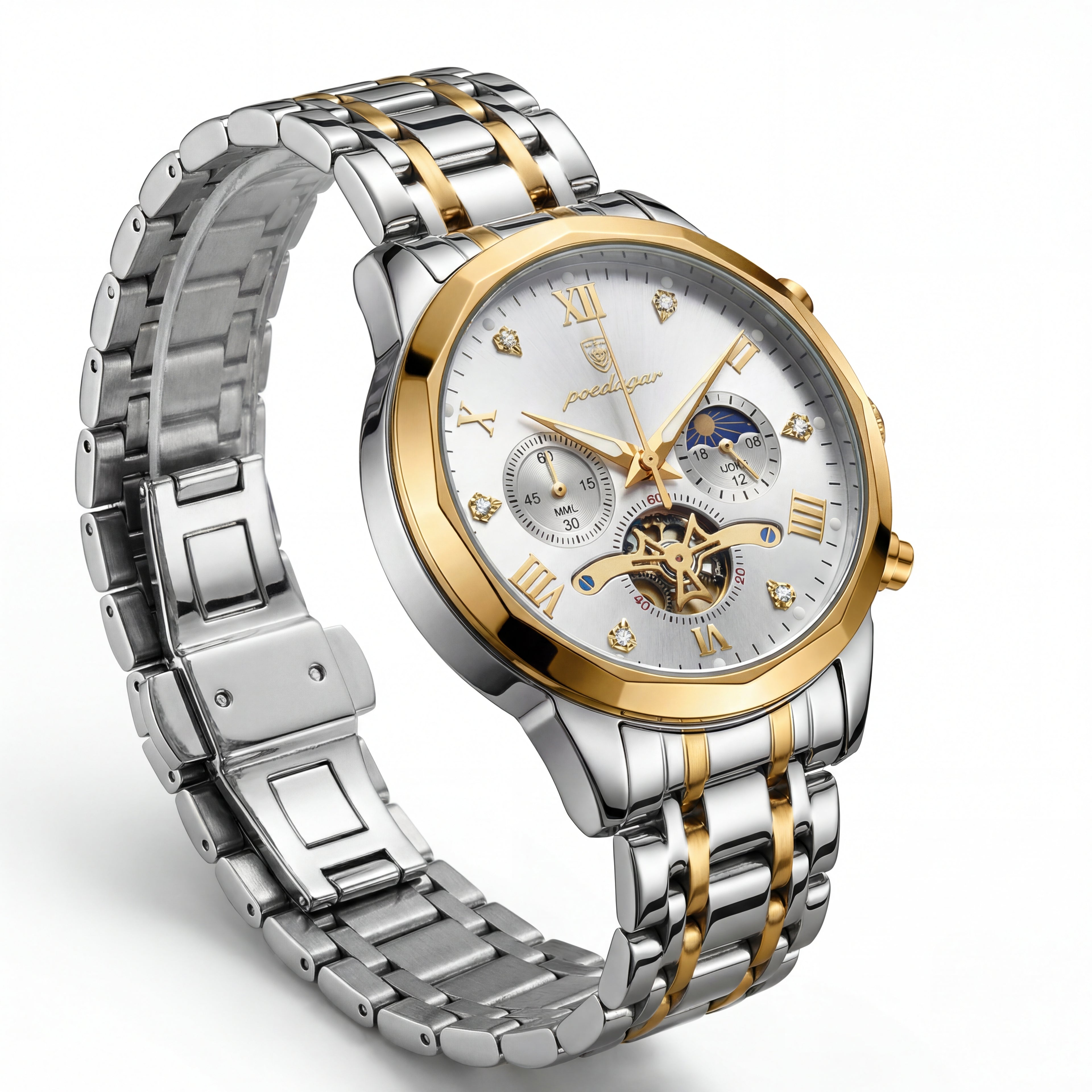 Poedagar Two-Tone Multifunction Watch