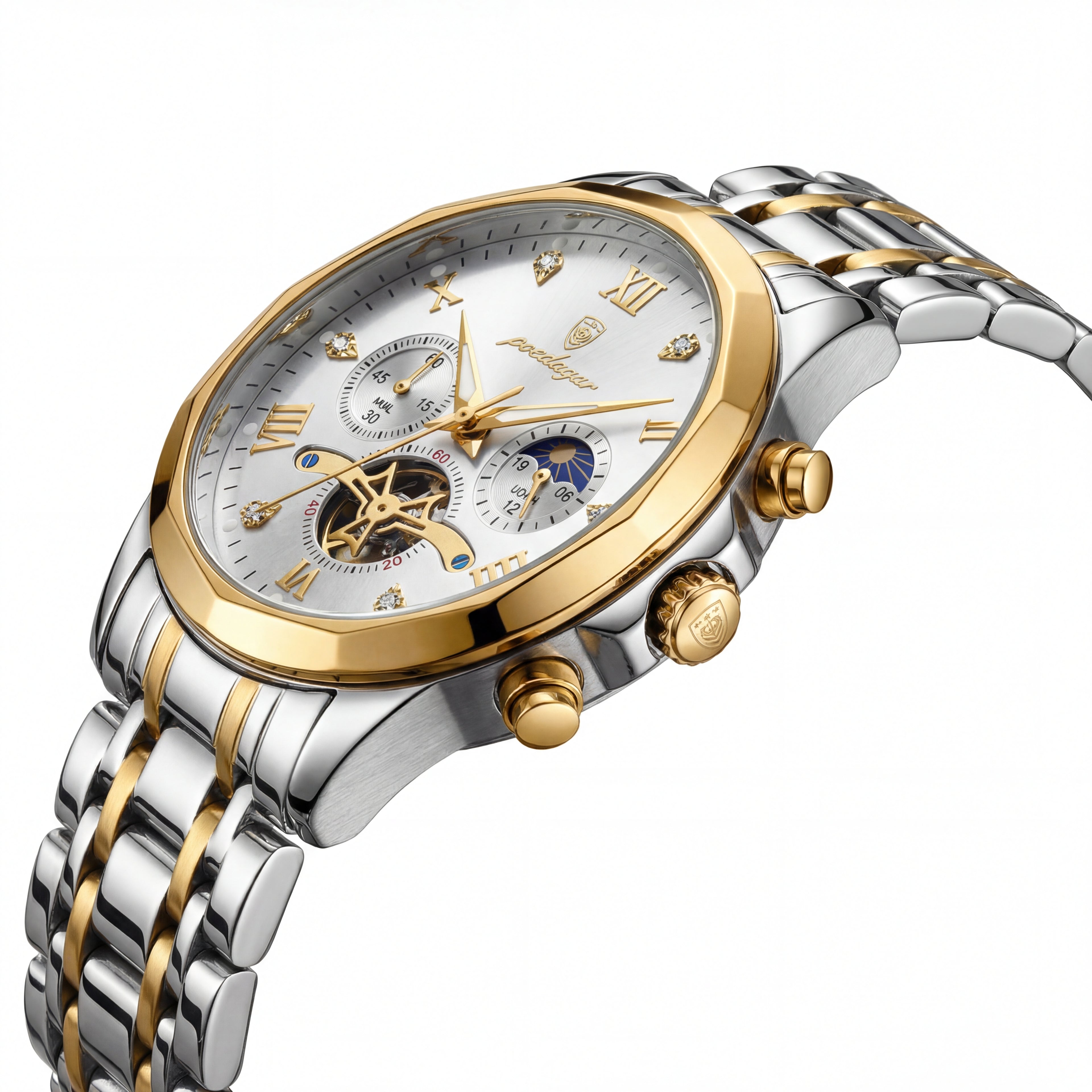 Poedagar Two-Tone Multifunction Watch