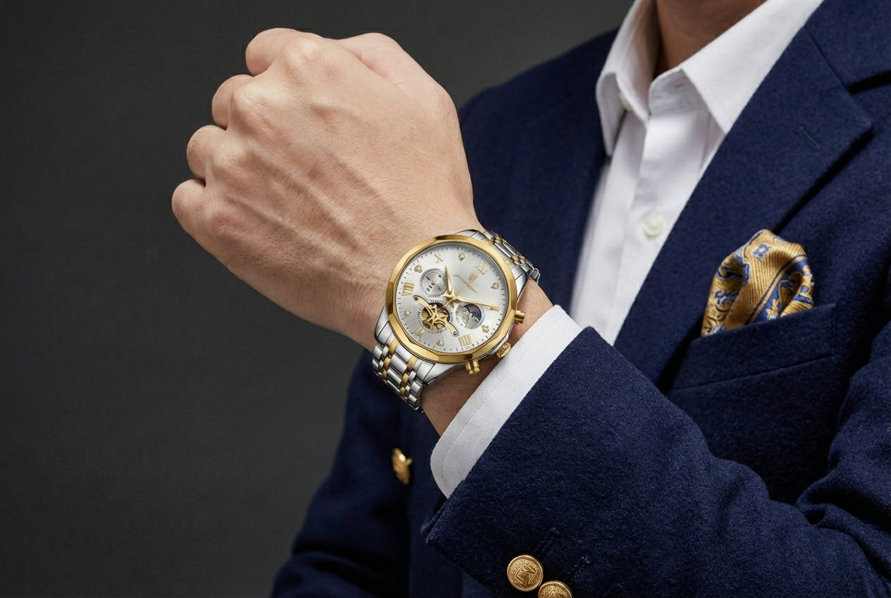 Poedagar Two-Tone Multifunction Watch