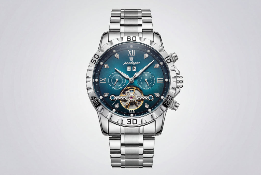 Poedagar Sport Watch, Silver, Blue Dial