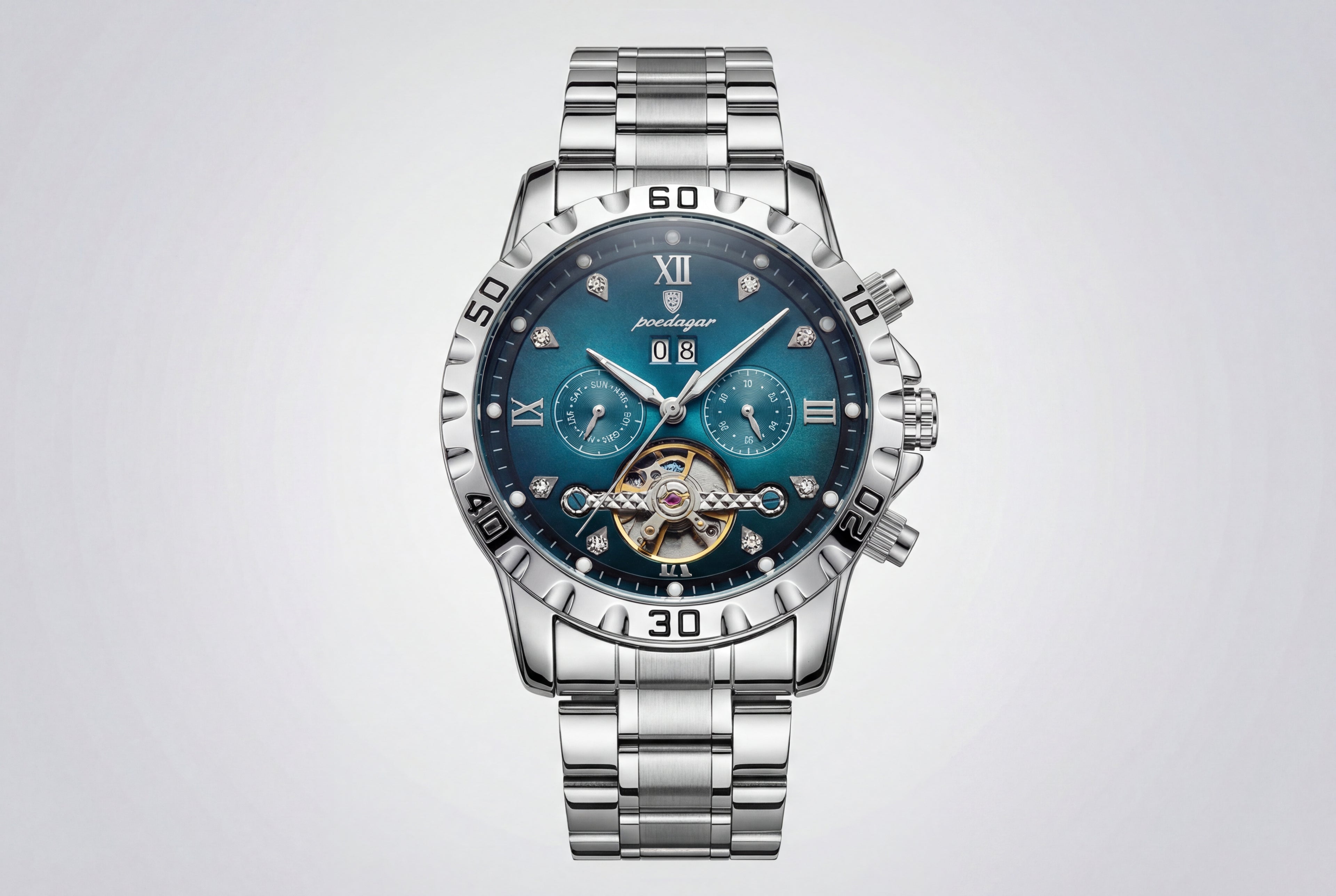 Poedagar Sport Watch, Silver, Blue Dial