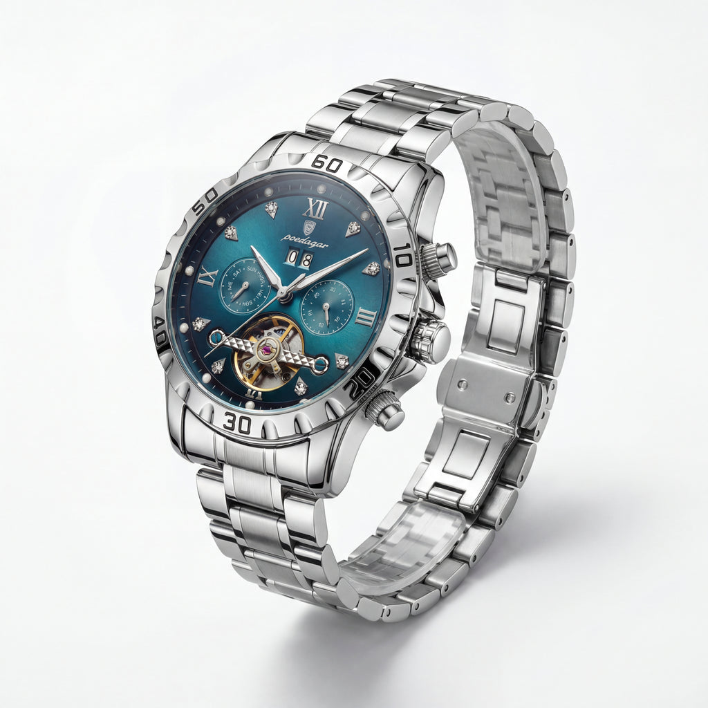 Poedagar Sport Watch, Silver, Blue Dial