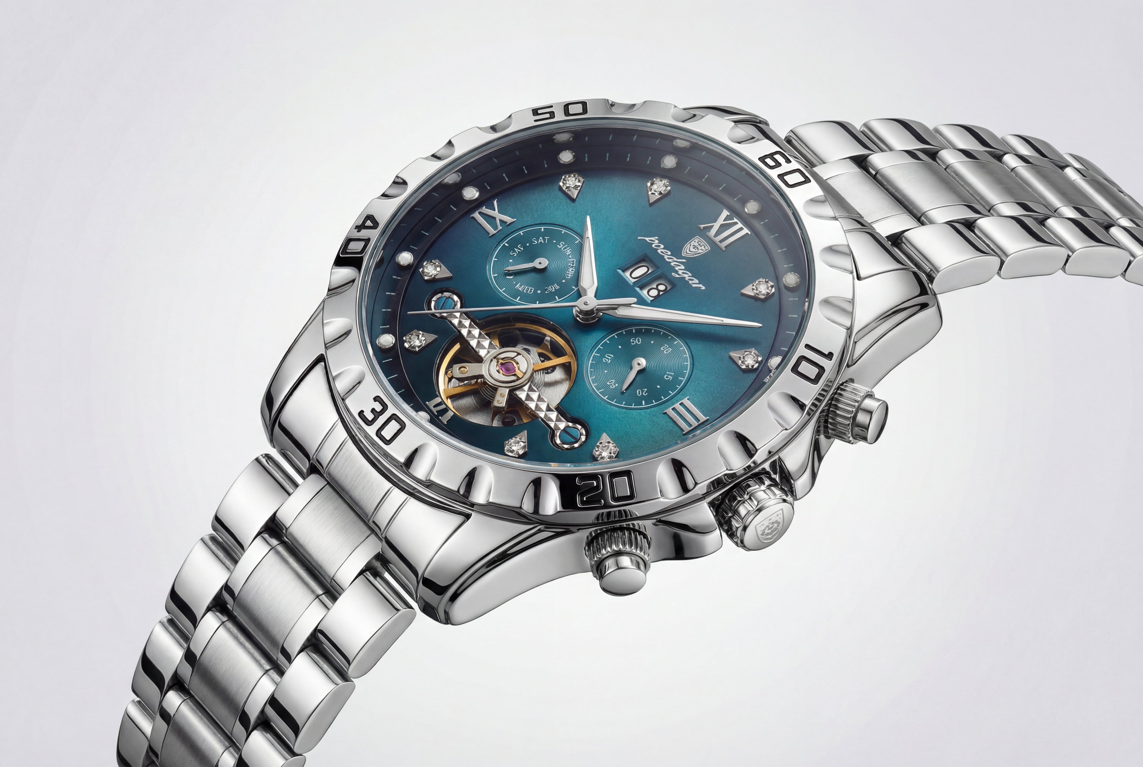 Poedagar Sport Watch, Silver, Blue Dial