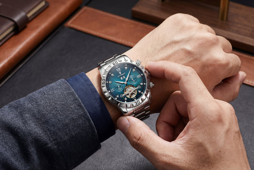 Poedagar Sport Watch, Silver, Blue Dial