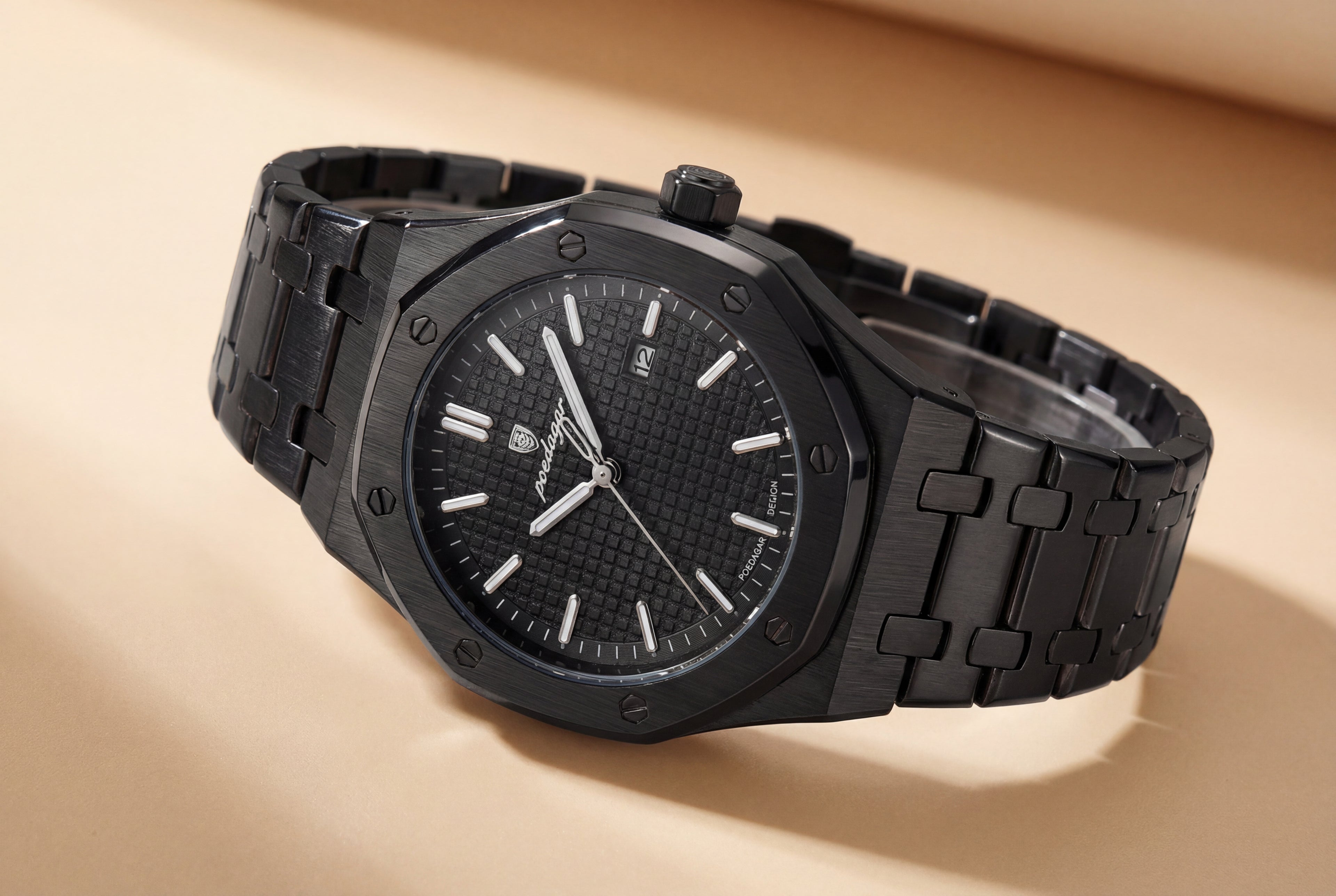 Poedagar Watch Black Steel Textured Dial