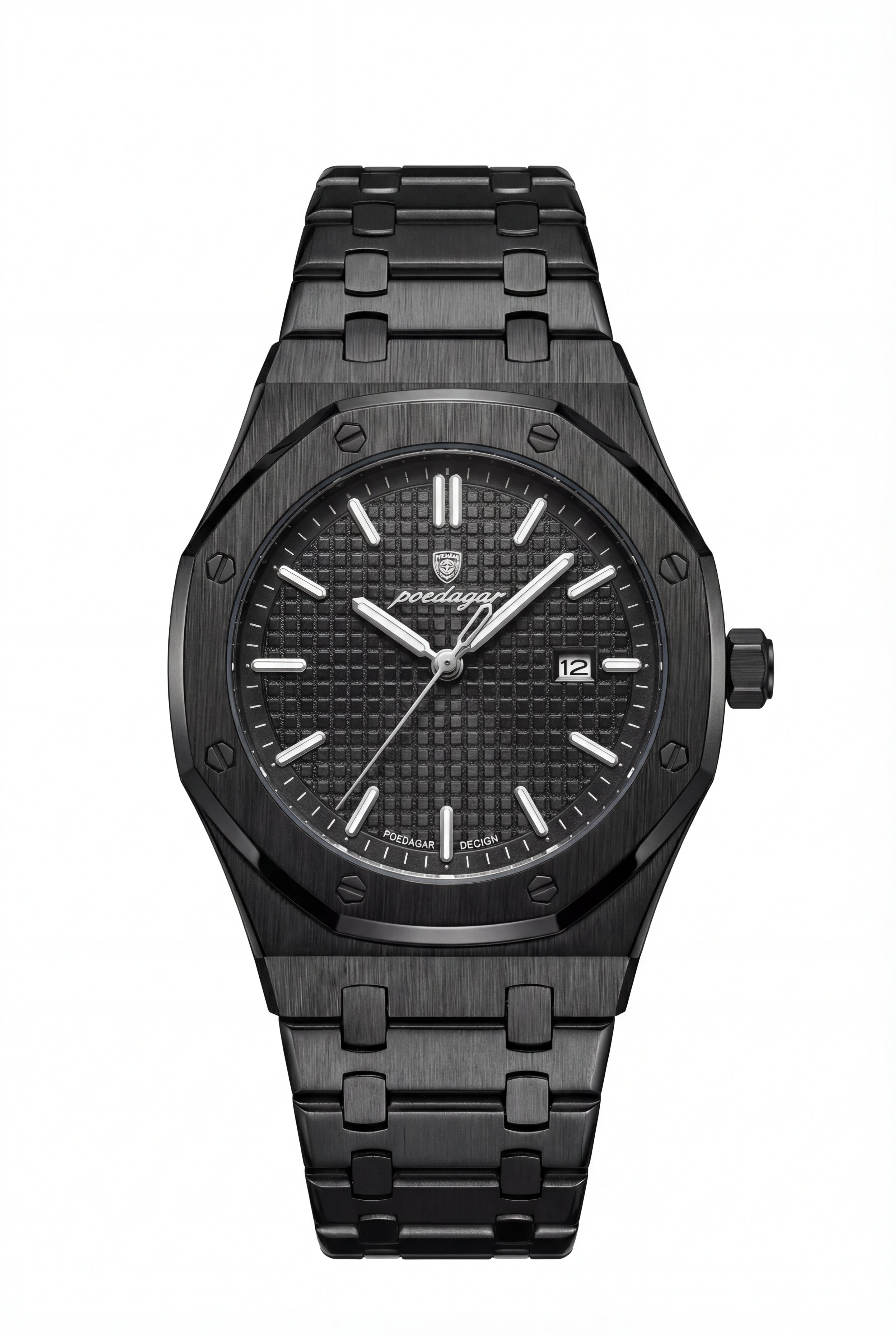 Poedagar Watch Black Steel Textured Dial