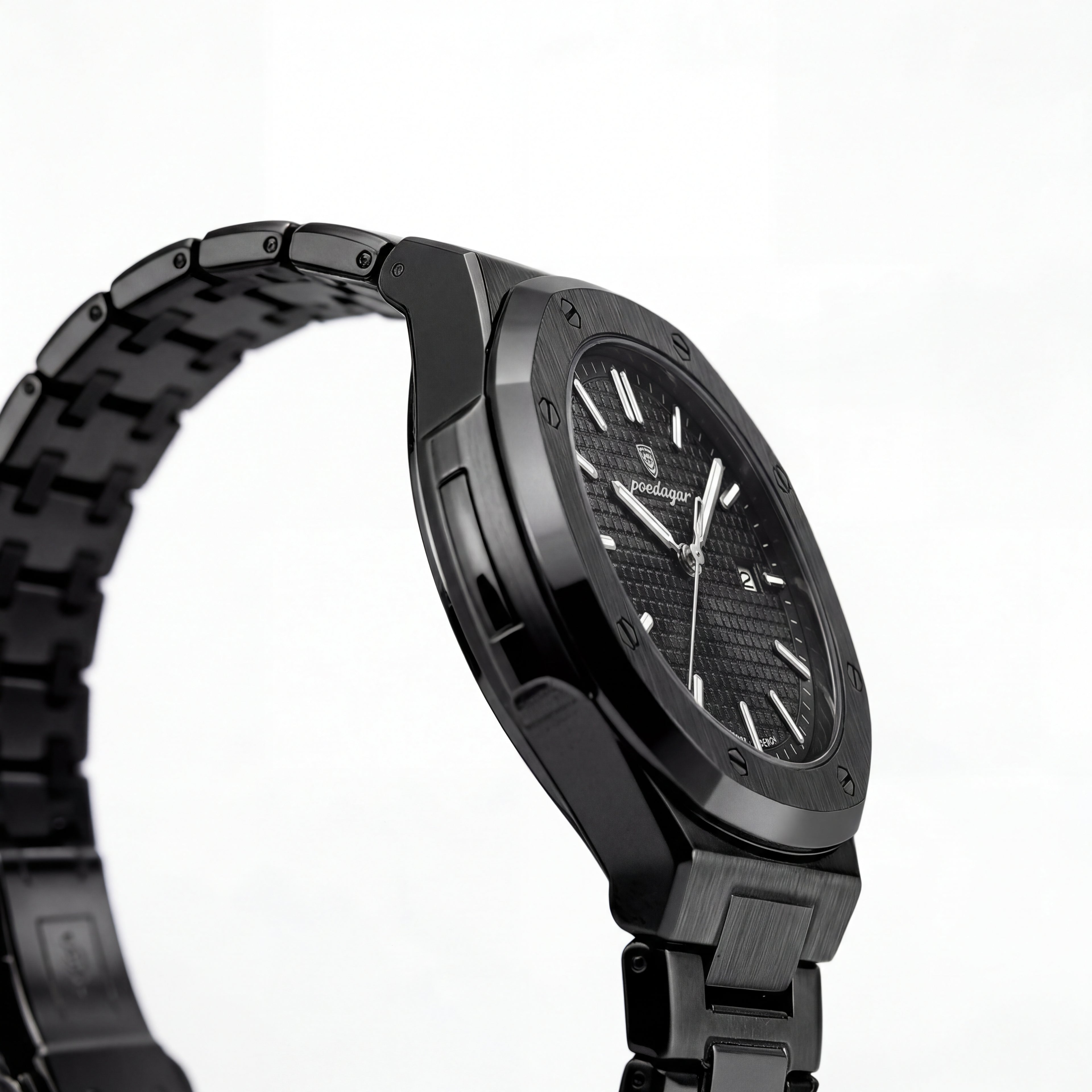 Poedagar Watch Black Steel Textured Dial