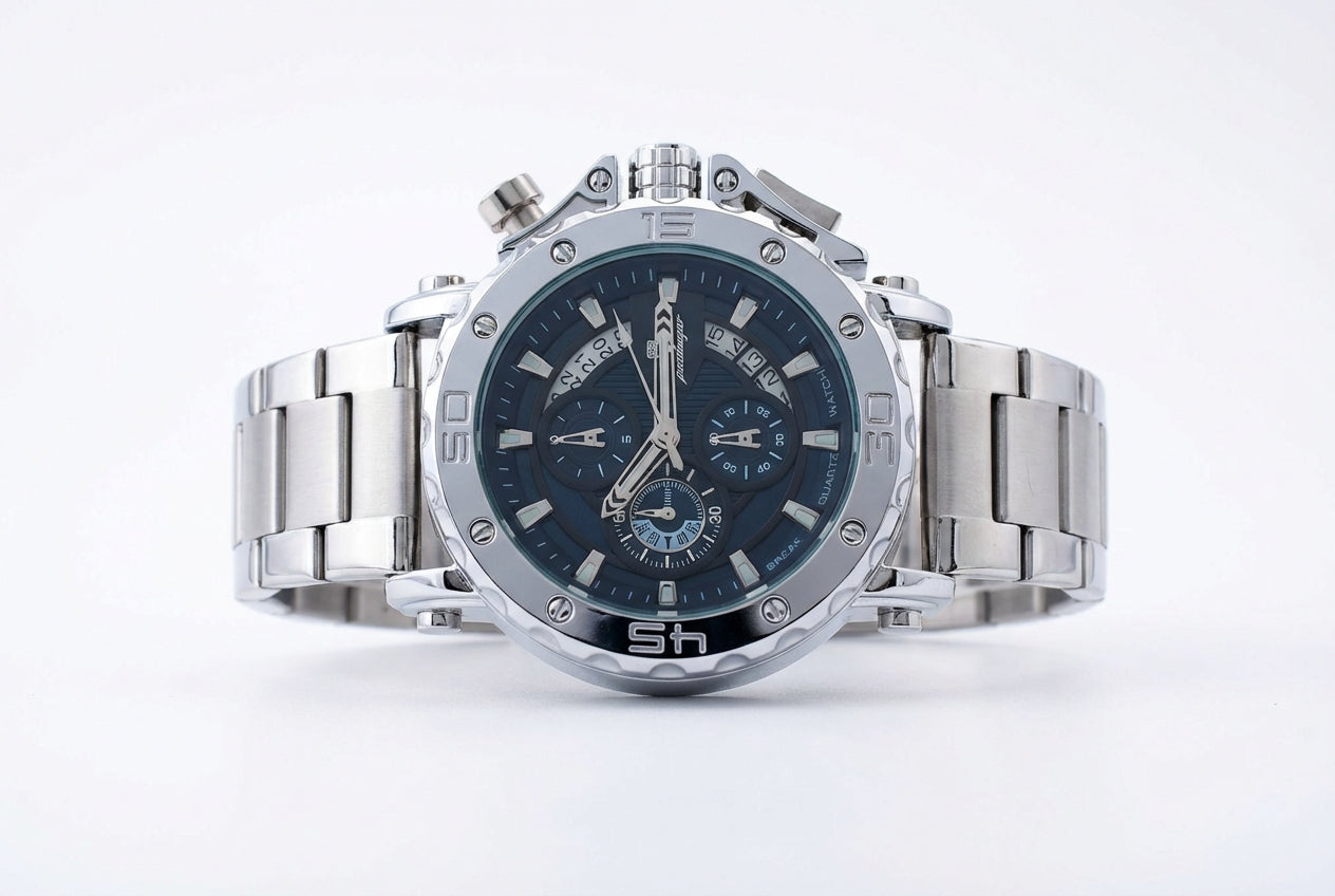 Poedagar Sports Chronograph Watch in Steel and Blue