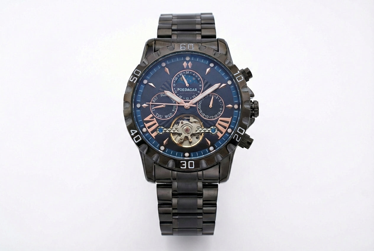 Poedagar Automatic Watch Black and Blue