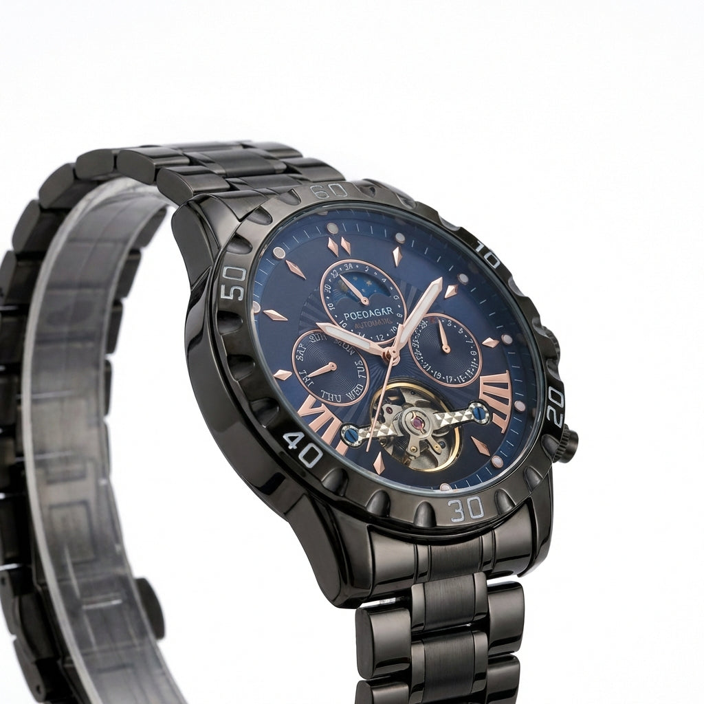 Poedagar Automatic Watch Black and Blue