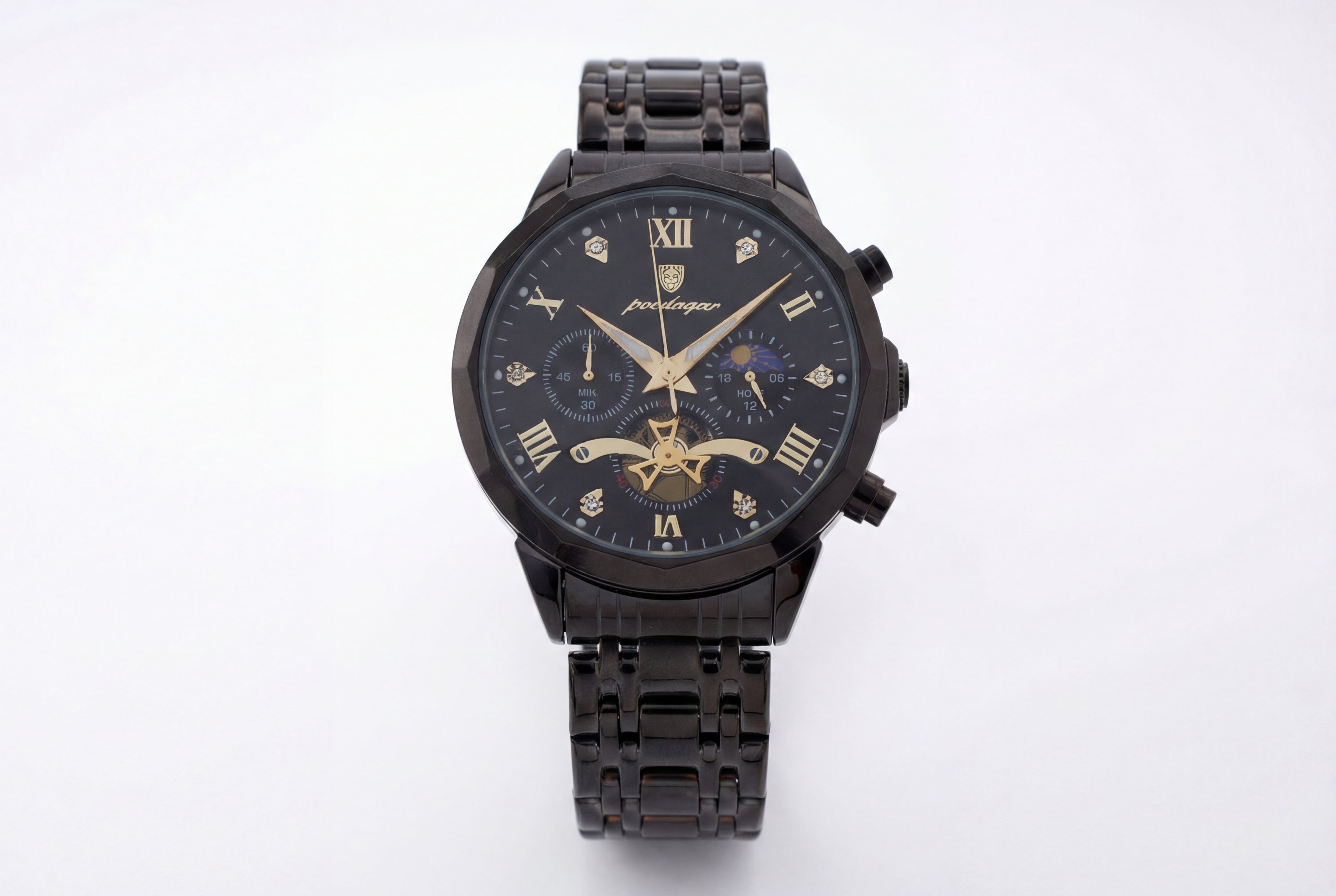 Poedagar Multifunction Watch Black and Gold