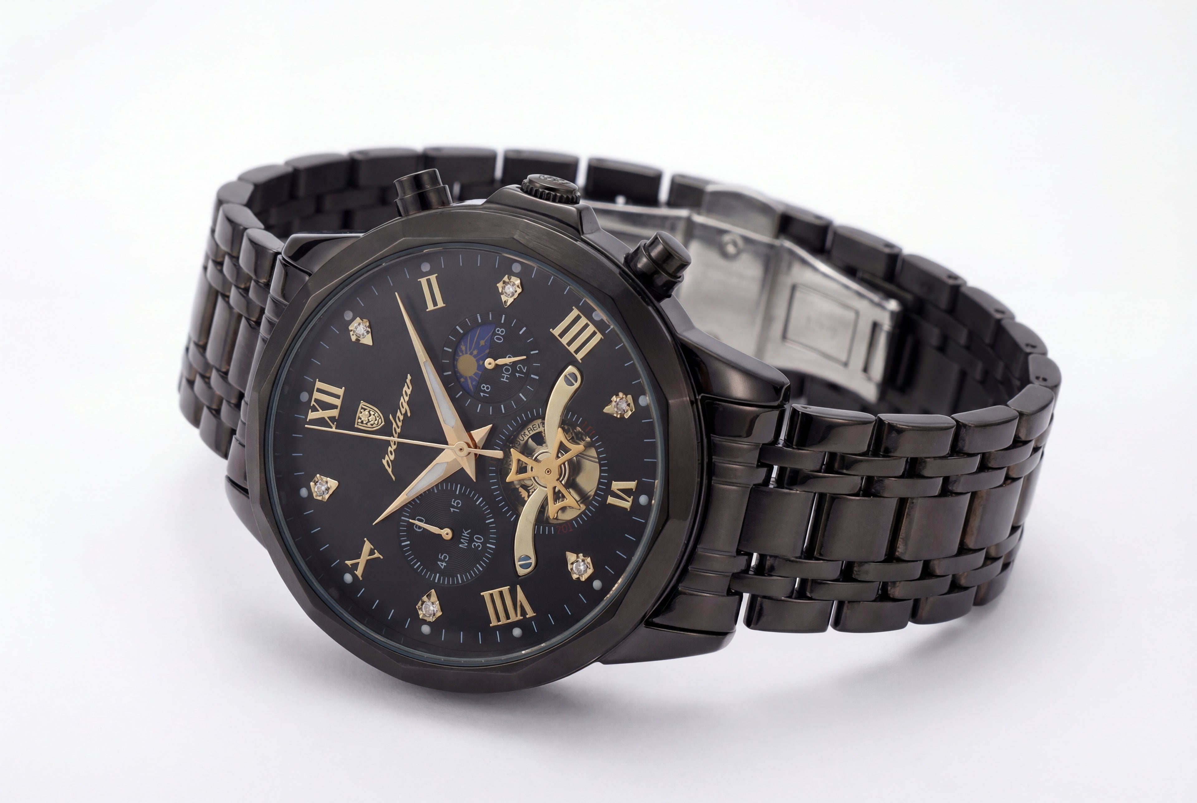 Poedagar Multifunction Watch Black and Gold