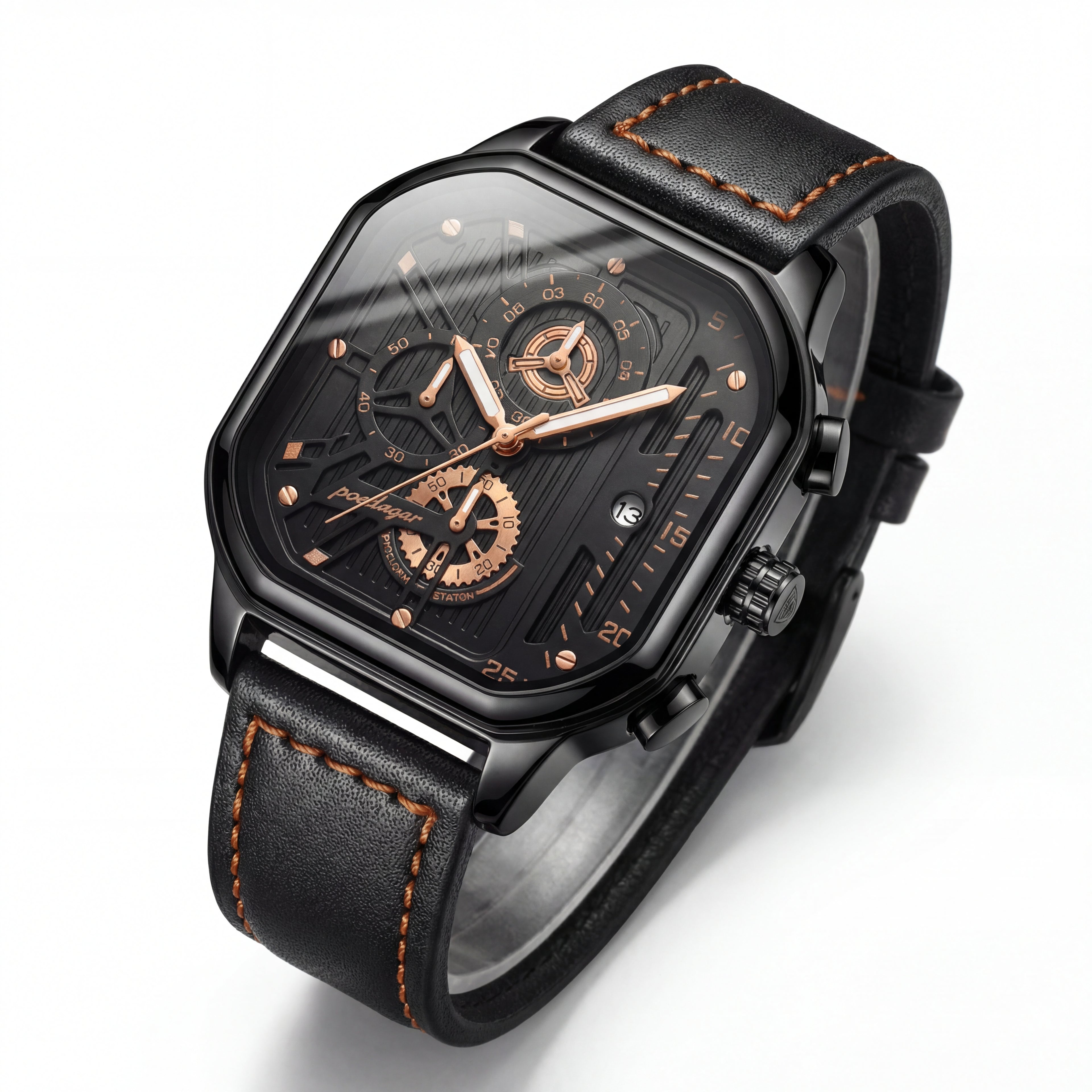 Poedagar Square Black Watch with Leather Strap