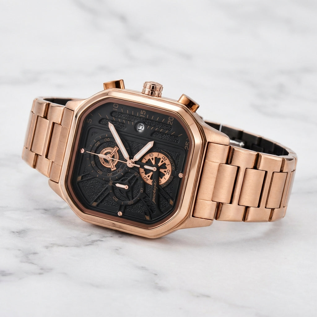 Poedagar Square Rose Gold Industrial Watch