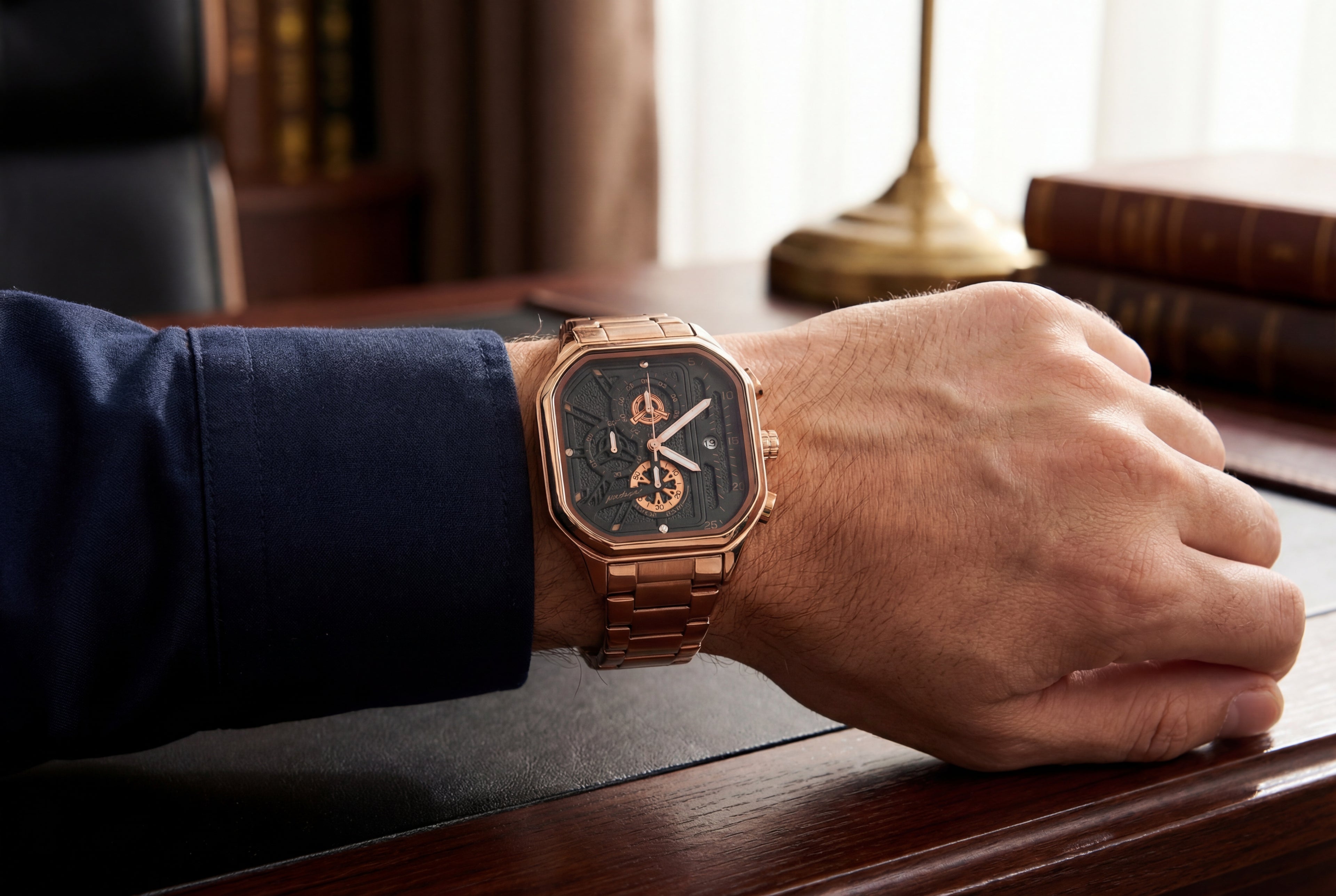 Poedagar Square Rose Gold Industrial Watch