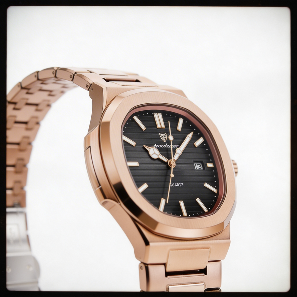 Poedagar Watch Steel Rose Gold Black Dial
