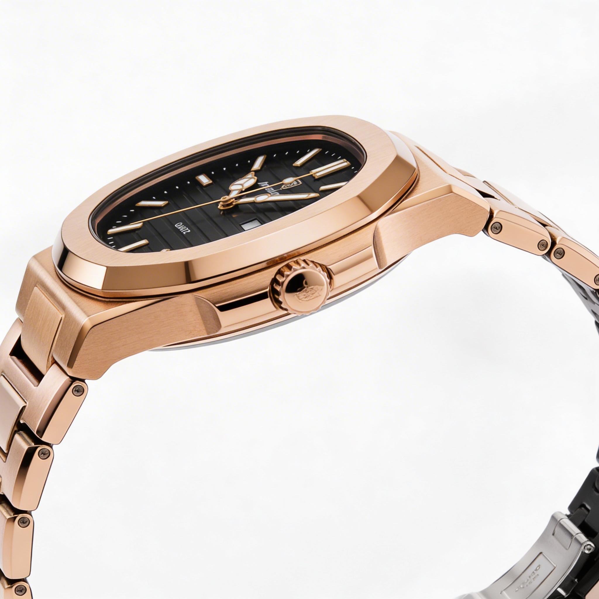 Poedagar Watch Steel Rose Gold Black Dial