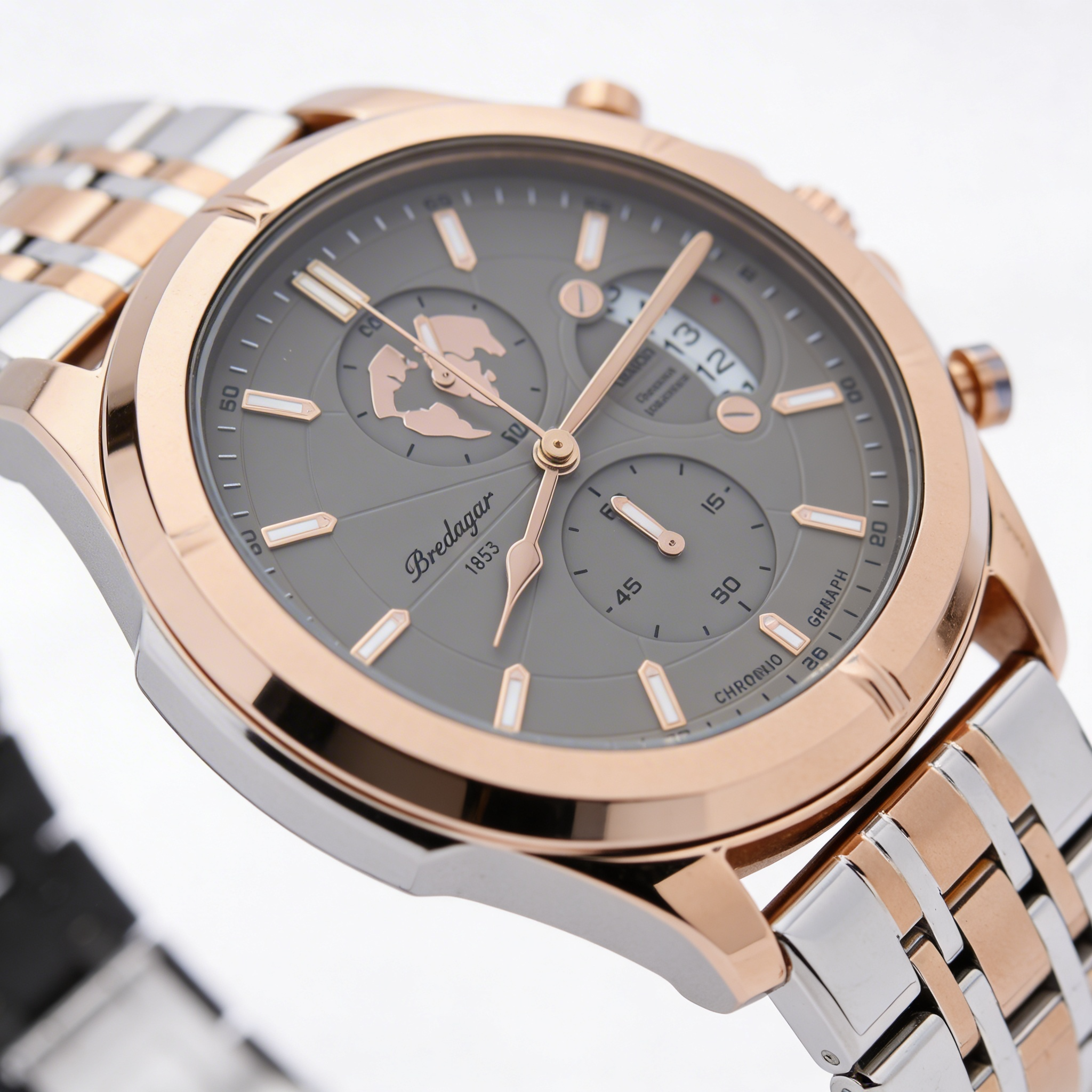 Poedagar Two-Tone Watch, Gray Dial with Map