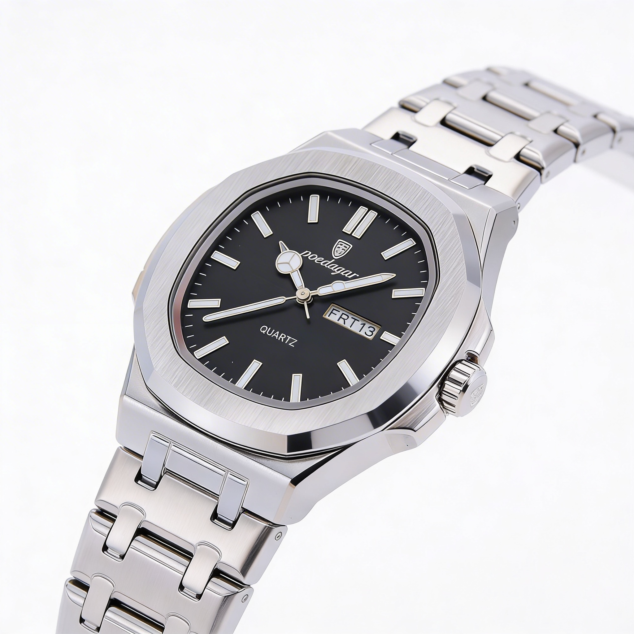 Poedagar Quartz Steel Watch with Black Dial