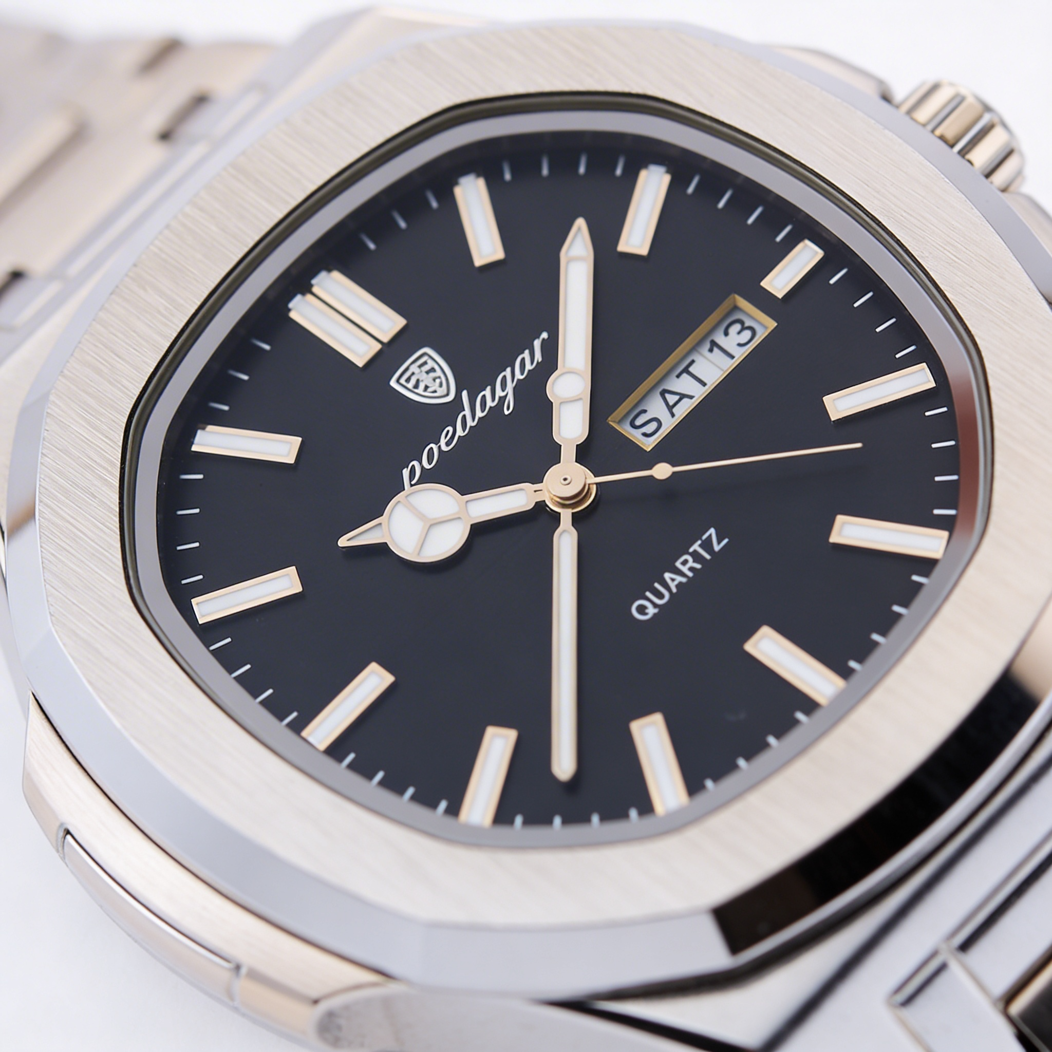 Poedagar Quartz Steel Watch with Black Dial