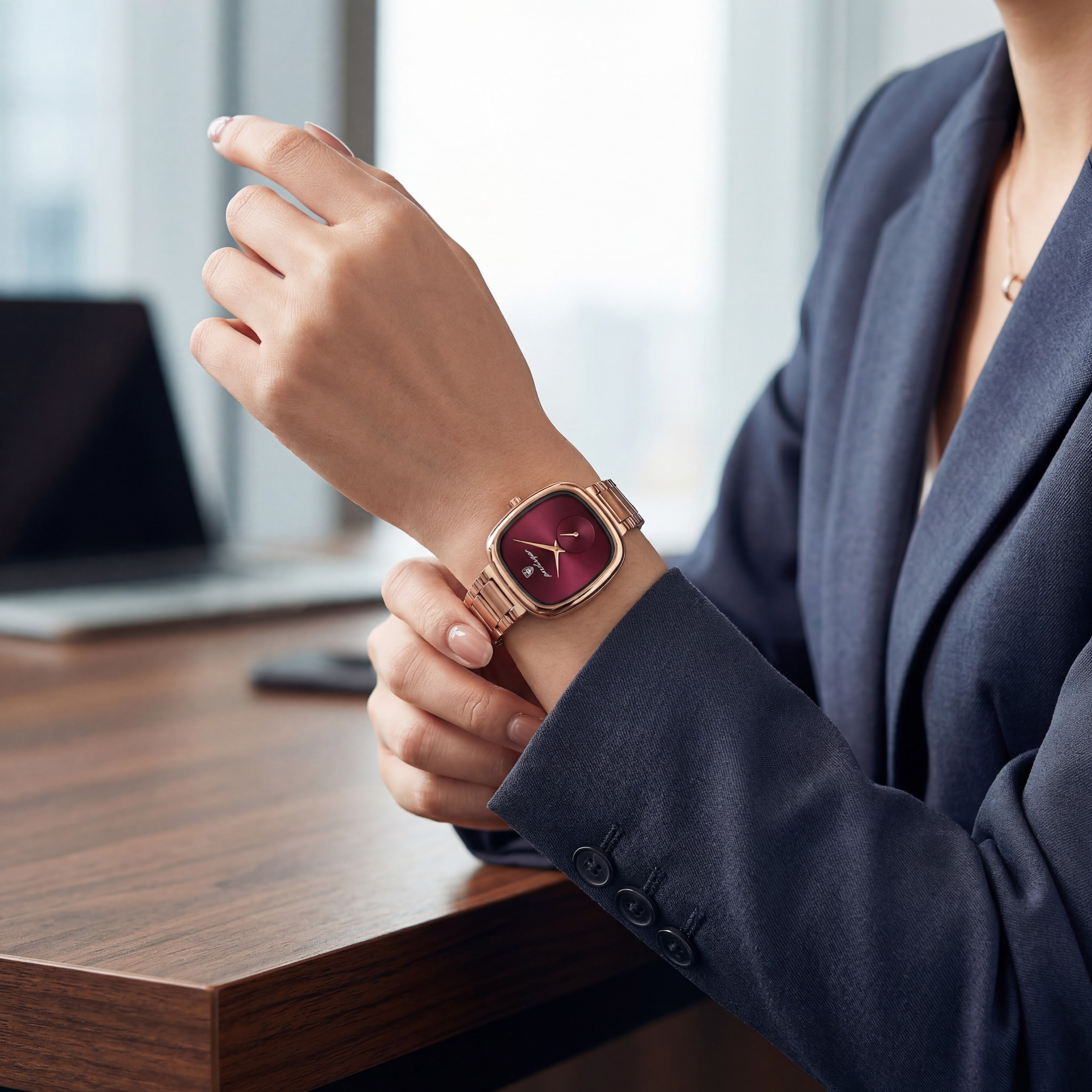 Poedagar Minimalist Watch Rose Gold Wine Dial