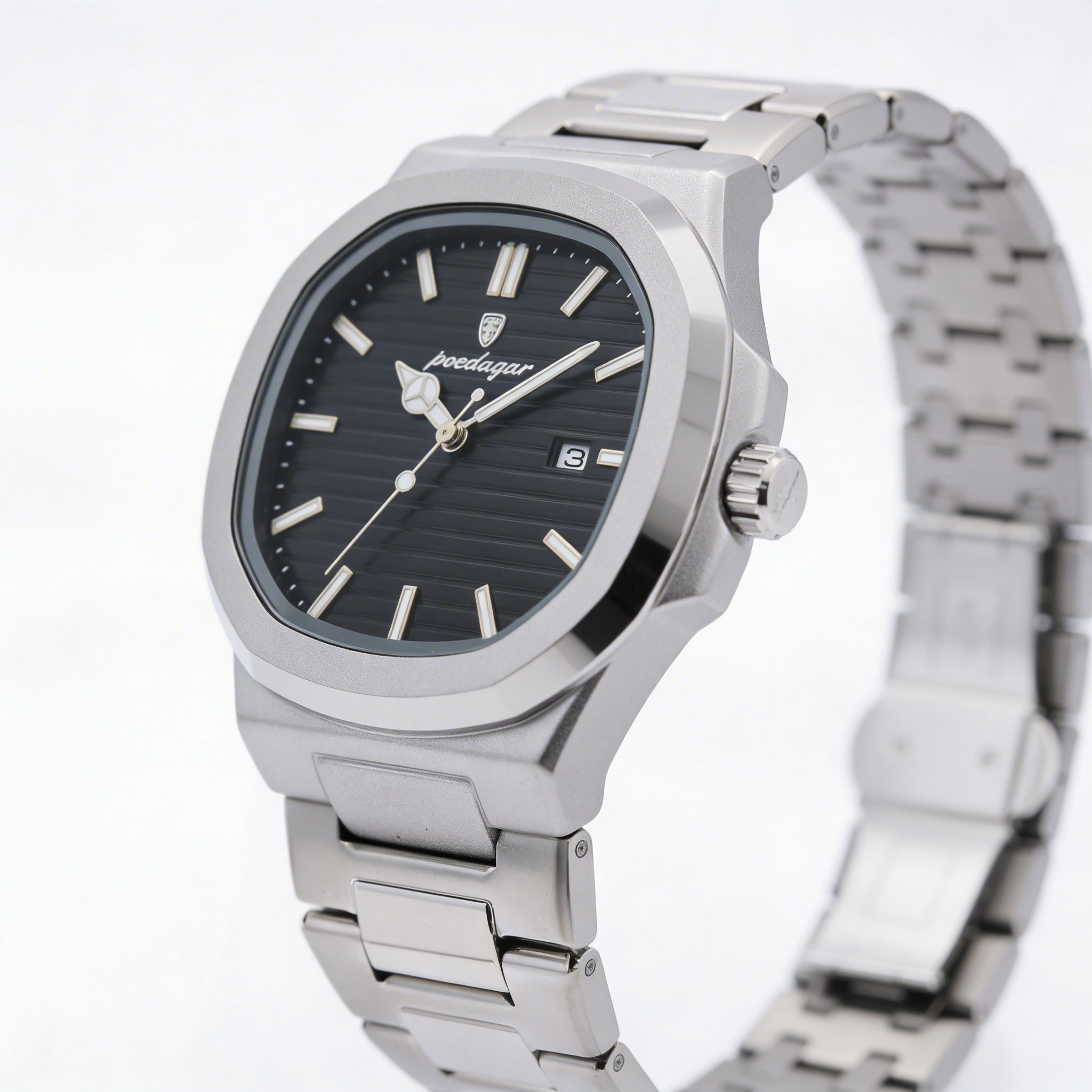 Poedagar Steel Watch Textured Black Dial
