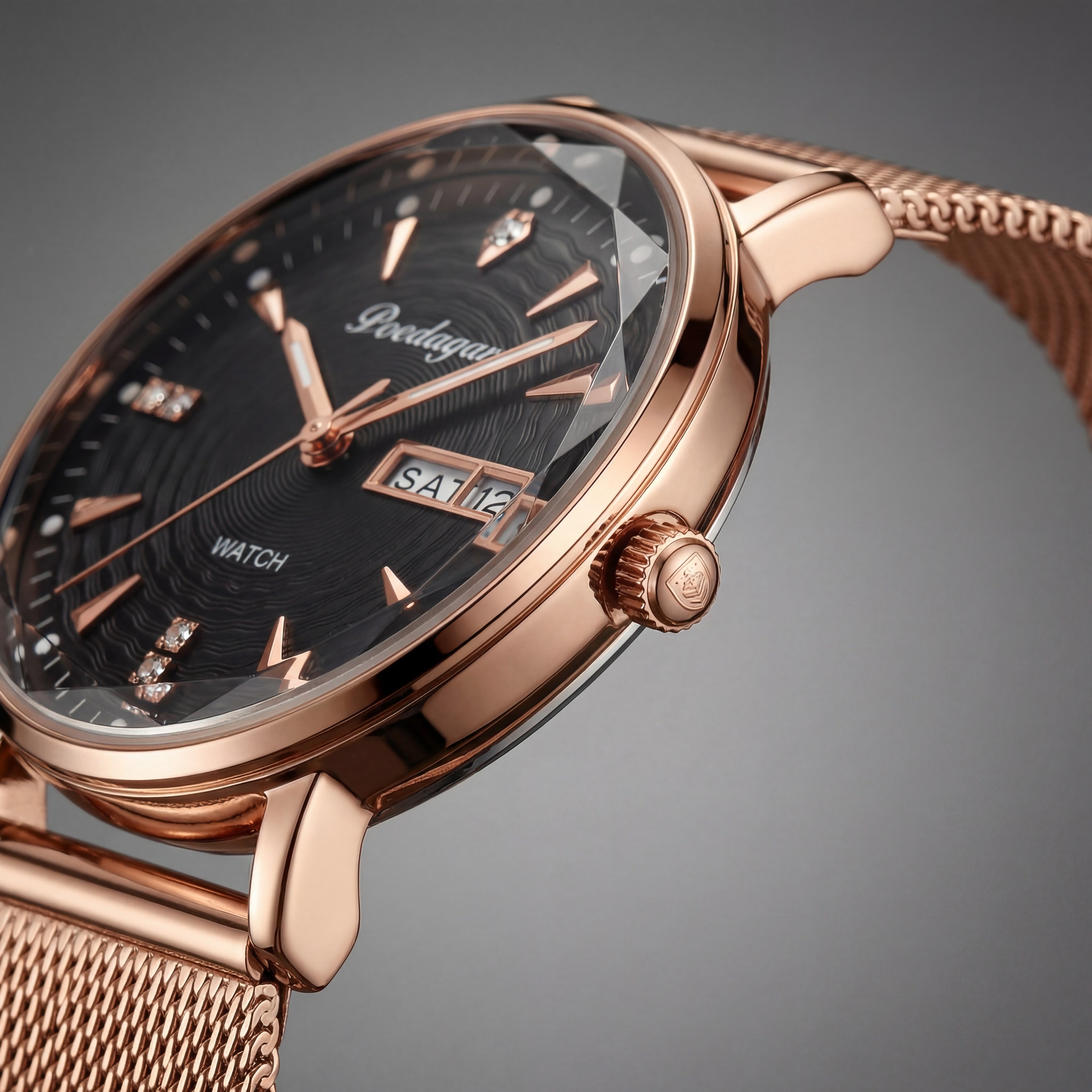 Reloj Poedagar Oro Rosa y Negro Malla