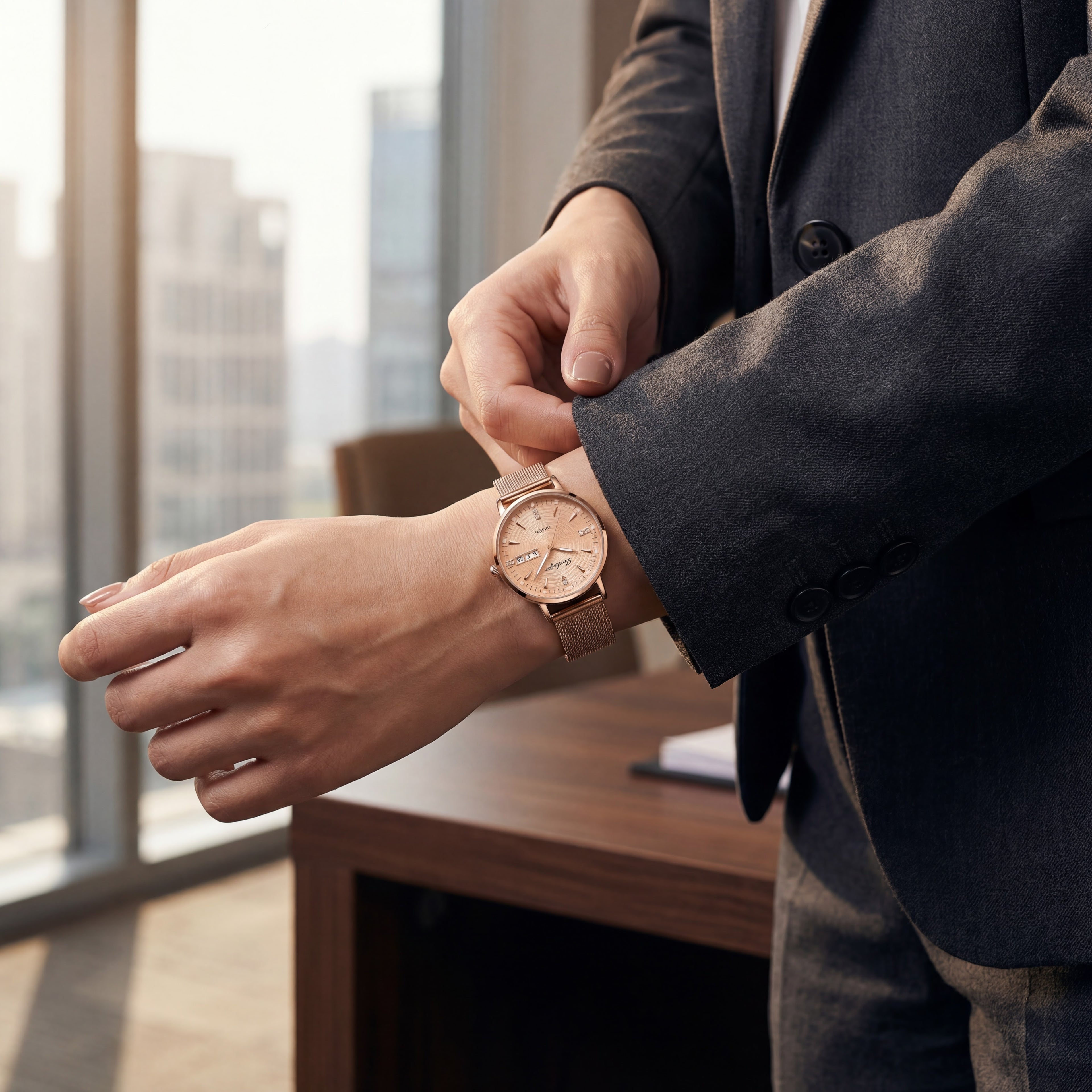 Reloj Poedagar Oro Rosa Malla Texturizada