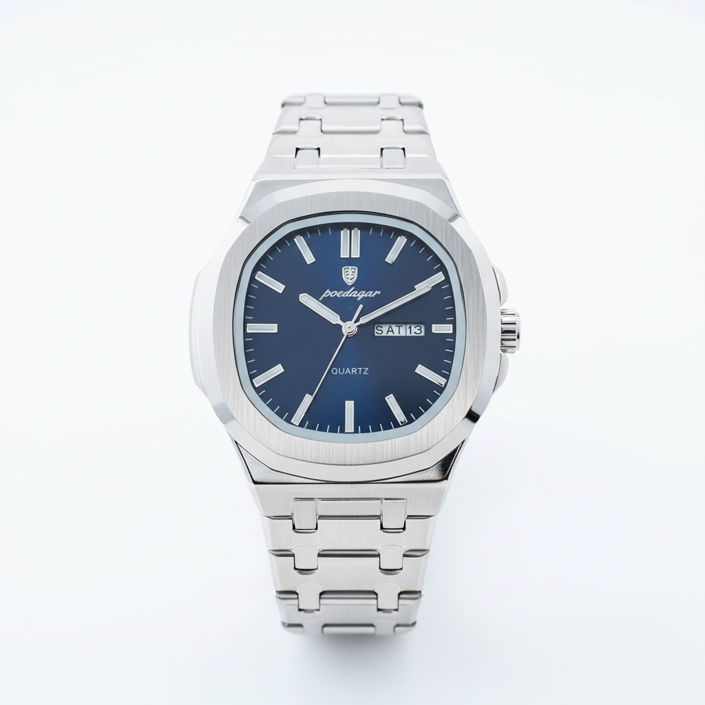 Poedagar Quartz Steel Watch with Blue Dial
