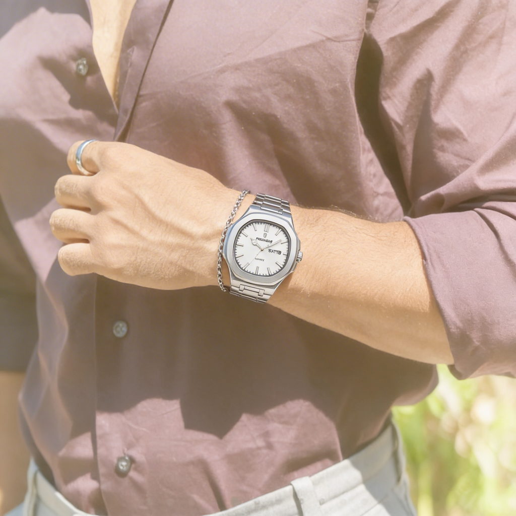 Poedagar Quartz Steel Watch with Clear Dial