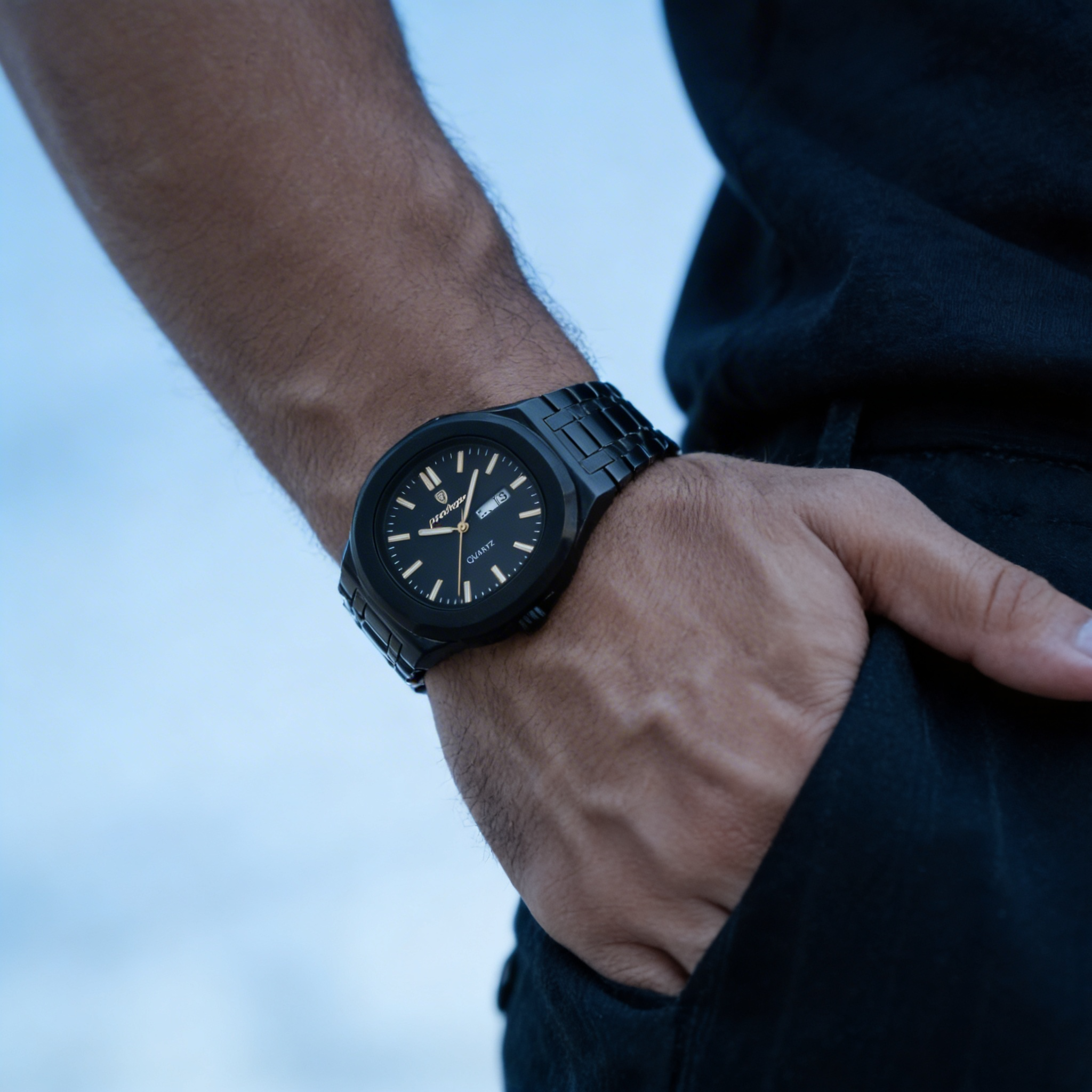 Poedagar Matte Black Quartz Watch