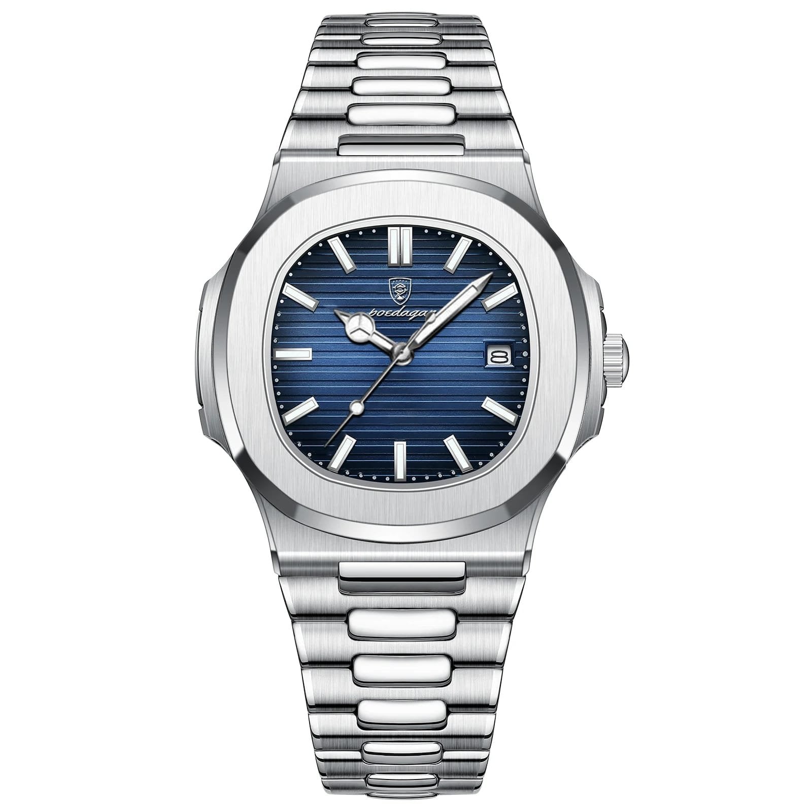 Poedagar Steel Watch Textured Blue Dial